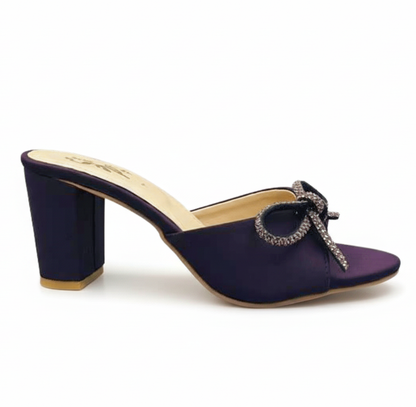 Sandalique HH10043 Purple Bow Detail Block Heel