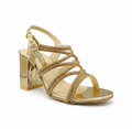 Sandalique HH10044 Gold Crystal Strap Block Heels