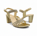 Sandalique HH10045 Gold Crystal Strap Block Heels