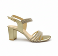 Sandalique HH10045 Gold Crystal Strap Block Heels