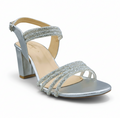 Sandalique HH10045 Silver Crystal Strap Block Heels
