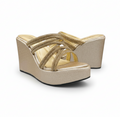Sandalique HH10046 Gold Crystal Strap Wedge Heels