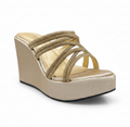 Sandalique HH10046 Gold Crystal Strap Wedge Heels