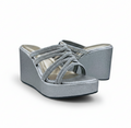 Sandalique HH10046 Silver Crystal Strap Wedge Heels