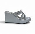 Sandalique HH10046 Silver Crystal Strap Wedge Heels
