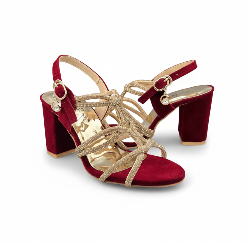 Sandalique HH1004 Maroon1 Luxe Strappy Block  Heels