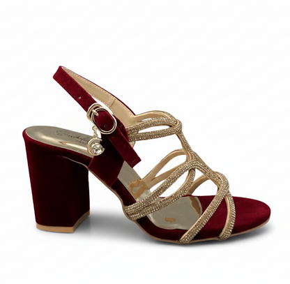 Sandalique HH1004 Maroon2 Luxe Strappy Block  Heels