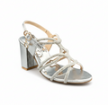 Sandalique HH1004 Silver Luxe Strappy Block  Heels