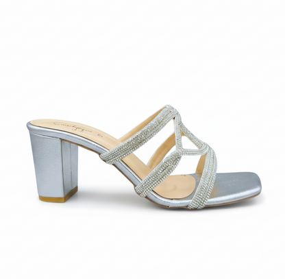 Sandalique HH10051 Silver Crystal Cross Strap Heels