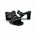 Sandalique HH10054 Black Crystal Mesh Block Heel Mules