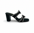 Sandalique HH10054 Black Crystal Mesh Block Heel Mules