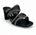 Sandalique HH10054 Black Crystal Mesh Block Heel Mules