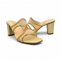 Sandalique HH10054 Gold Crystal Mesh Block Heel Mules