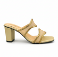 Sandalique HH10054 Gold Crystal Mesh Block Heel Mules