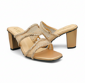 Sandalique HH10054 Rose Gold Crystal Mesh Block Heel Mules