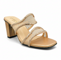 Sandalique HH10054 Rose Gold Crystal Mesh Block Heel Mules