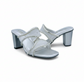 Sandalique HH10054 Silver Mesh Block Heel Mules