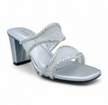 Sandalique HH10054 Silver Mesh Block Heel Mules
