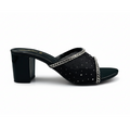 Sandalique HH10055 Black Crystal Mesh Block Heel Mules