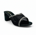 Sandalique HH10055 Black Crystal Mesh Block Heel Mules
