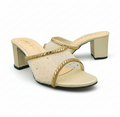 Sandalique HH10055 Gold Crystal Mesh Block Heel Mules