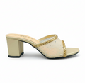 Sandalique HH10055 Gold Crystal Mesh Block Heel Mules