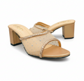 Sandalique HH10055 Rose Gold Crystal Mesh Block Heel Mules