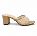 Sandalique HH10055 Rose Gold Crystal Mesh Block Heel Mules