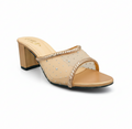 Sandalique HH10055 Rose Gold Crystal Mesh Block Heel Mules
