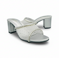 Sandalique HH10055 Silver Crystal Mesh Block Heel Mules