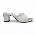 Sandalique HH10055 Silver Crystal Mesh Block Heel Mules