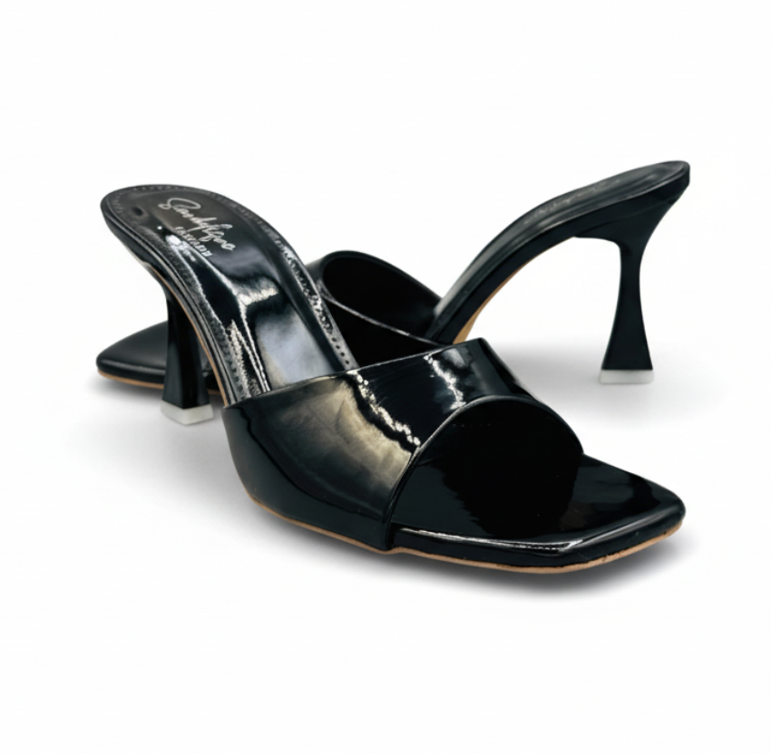 Sandalique HH10056 Black Glossy Minimal Heel Slides