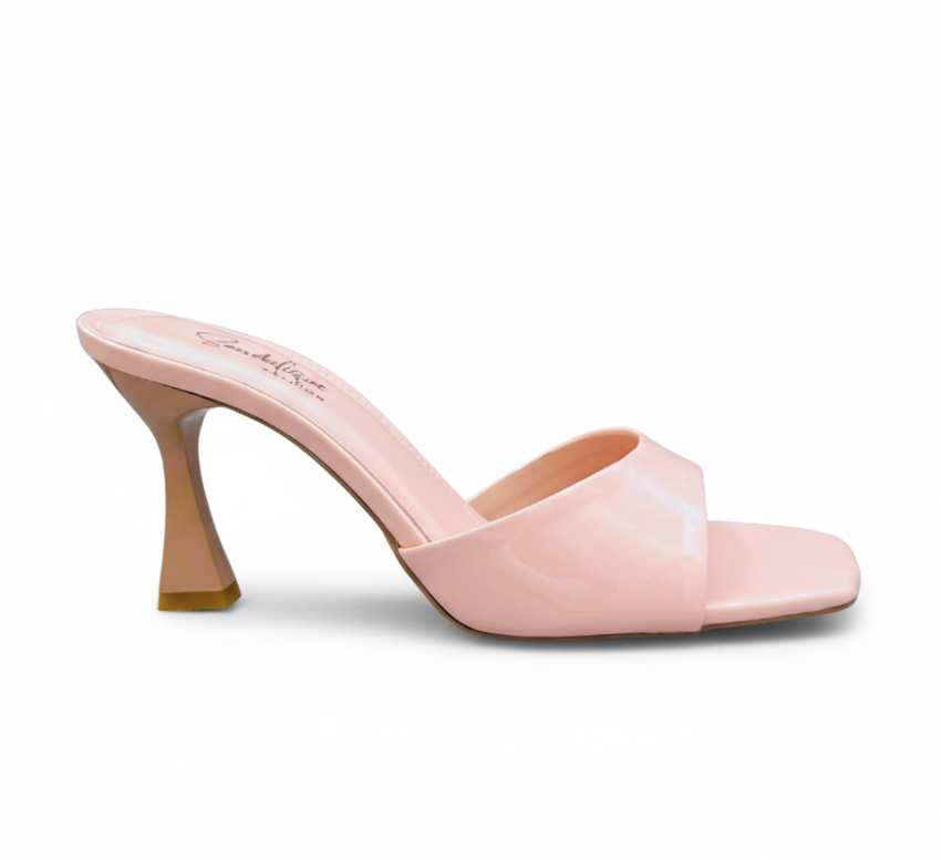 Sandalique HH10056 White Glossy Minimal Heel Slides