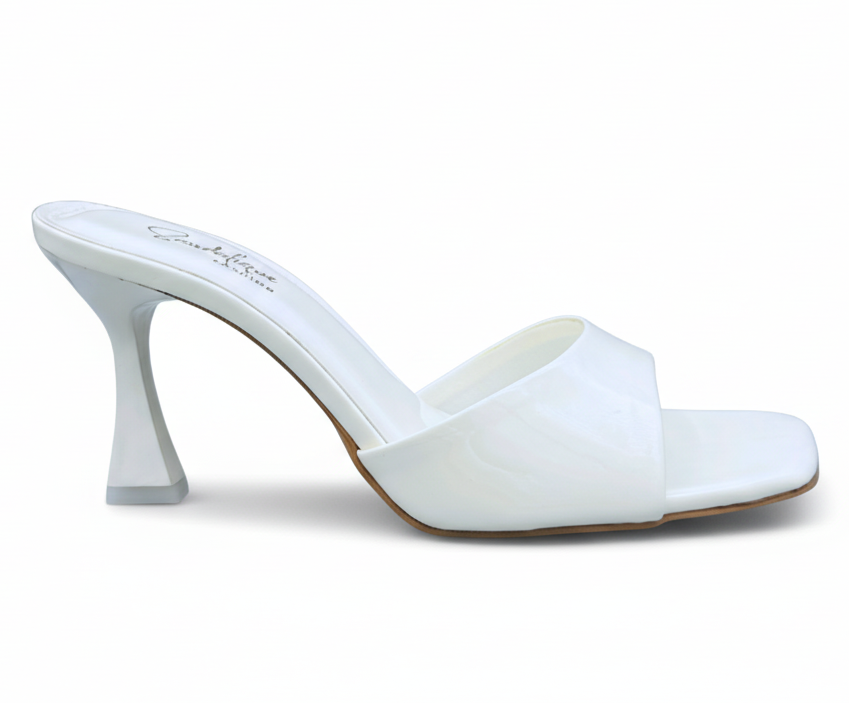 Sandalique HH10056 White Glossy Minimal Heel Slides