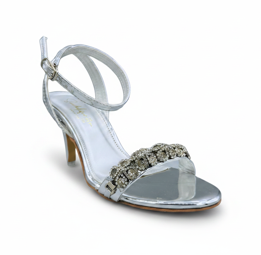 Sandalique HH10057 Silver Crystal Strap Heel Sandals