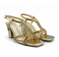 Sandalique HH10058 Gold 1 Braided Crystal Heel Sandals