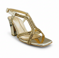 Sandalique HH10058 Gold Braided Crystal Heel Sandals