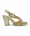 Sandalique HH10059 Gold Multi Strap Metallic Heel Sandals