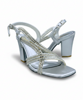 Sandalique HH10059 Silver Multi Strap Metallic Heel Sandals