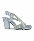 Sandalique HH10059 Silver Multi Strap Metallic Heel Sandals