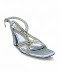 Sandalique HH10059 Silver Multi Strap Metallic Heel Sandals