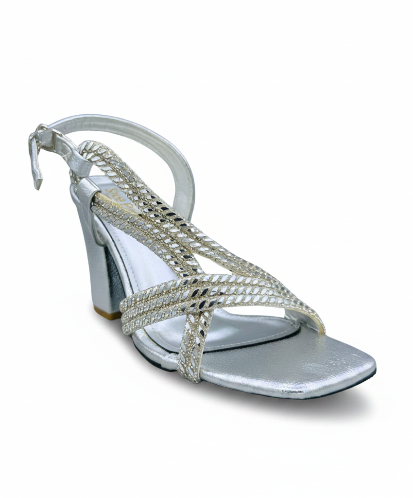 Sandalique HH10059 Silver Multi Strap Metallic Heel Sandals