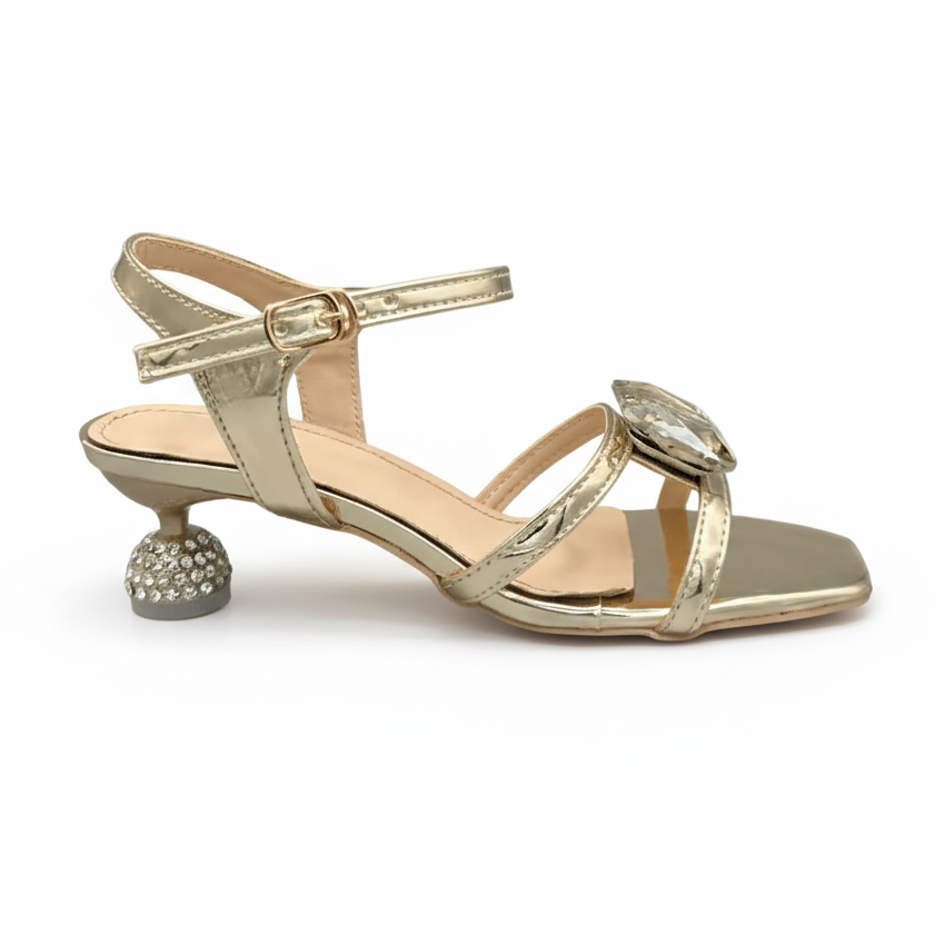 Sandalique MH10013 Gold 2 Crystal Accent Strap Heels