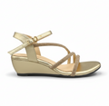 Sandalique MH10014 Gold1 3 Straps Embellished Wedge Sandals