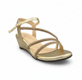 Sandalique MH10014 Gold 3 Straps Embellished Wedge Sandals