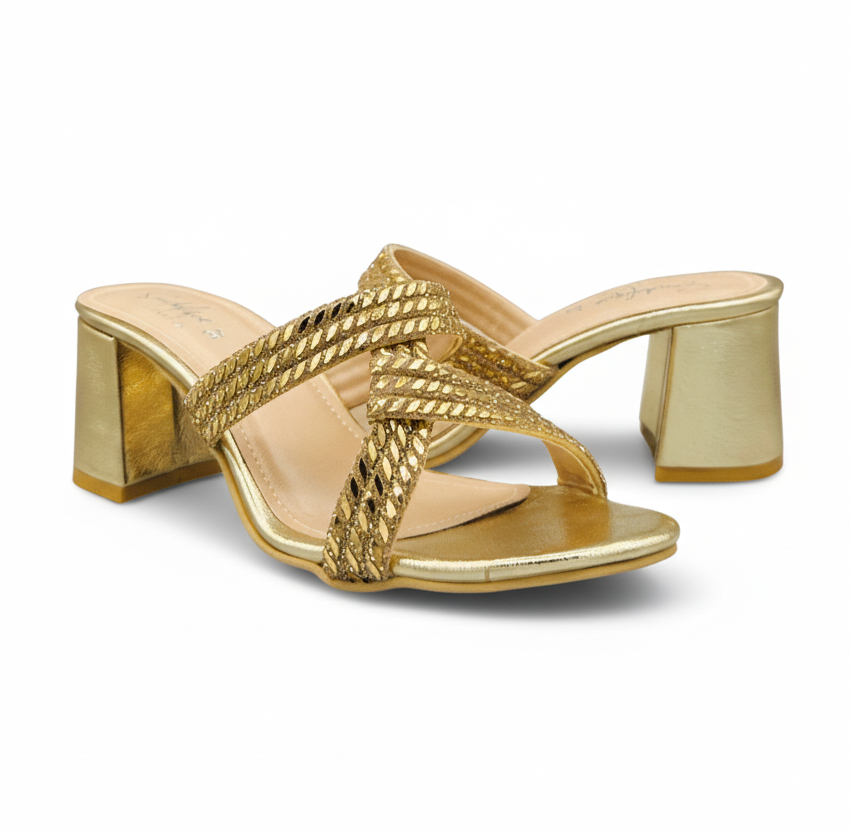 Sandalique MH10015 Gold block heels