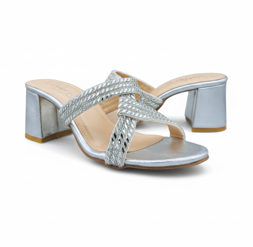 Sandalique MH10015 Silver block heels