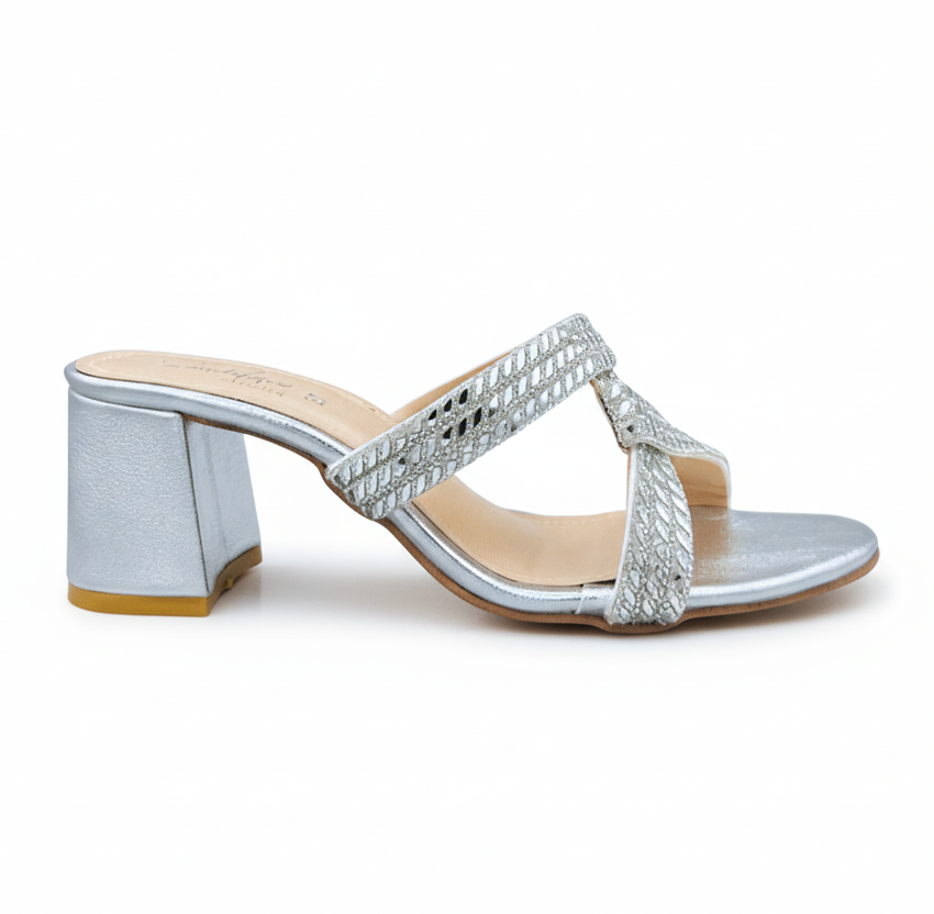 Sandalique MH10015 Silver block heels