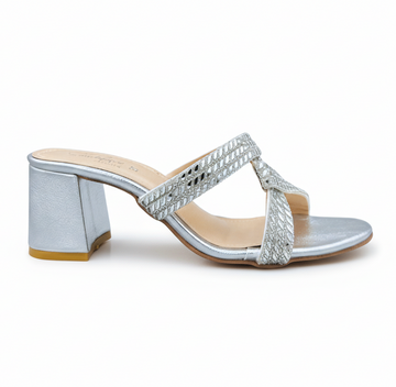 Sandalique MH10015 Silver block heels