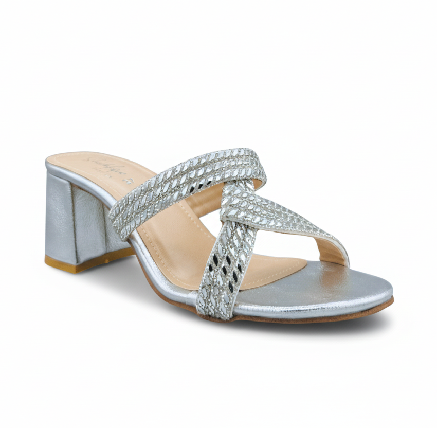Sandalique MH10015 Silver block heels